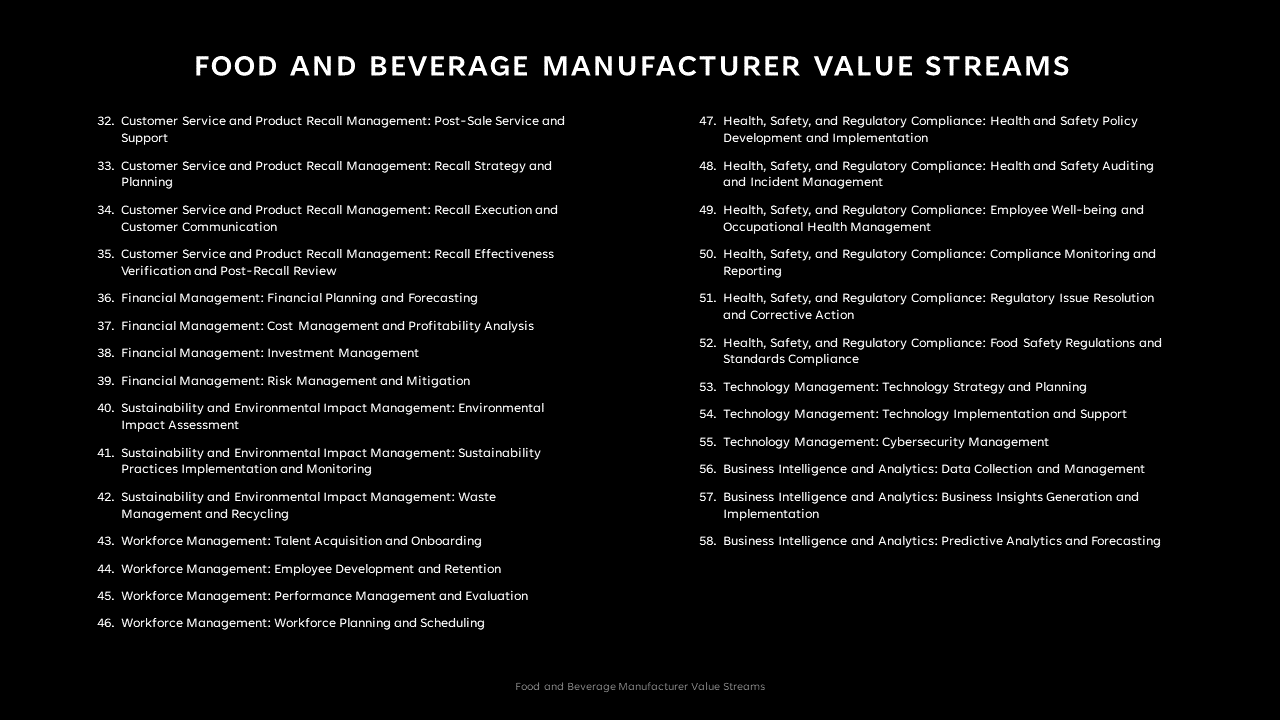 Customizable Food and Beverage Manufacturer Value Streams