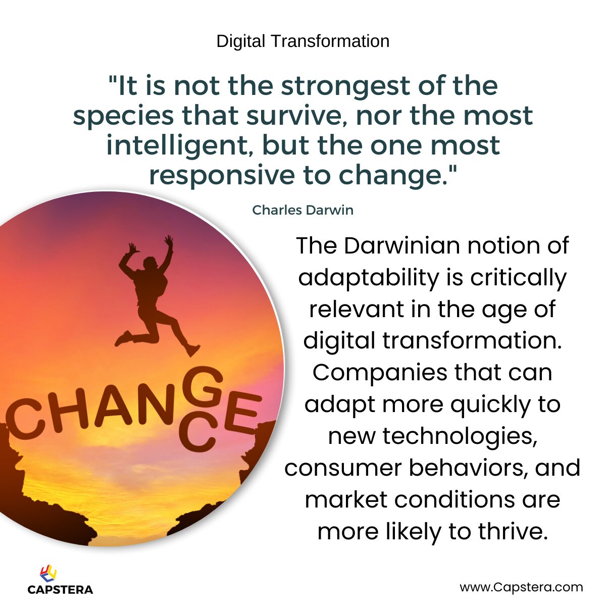 It is not the strongest of the species that survive, nor the most intelligent, but the one most responsive to change. - Charles Darwin